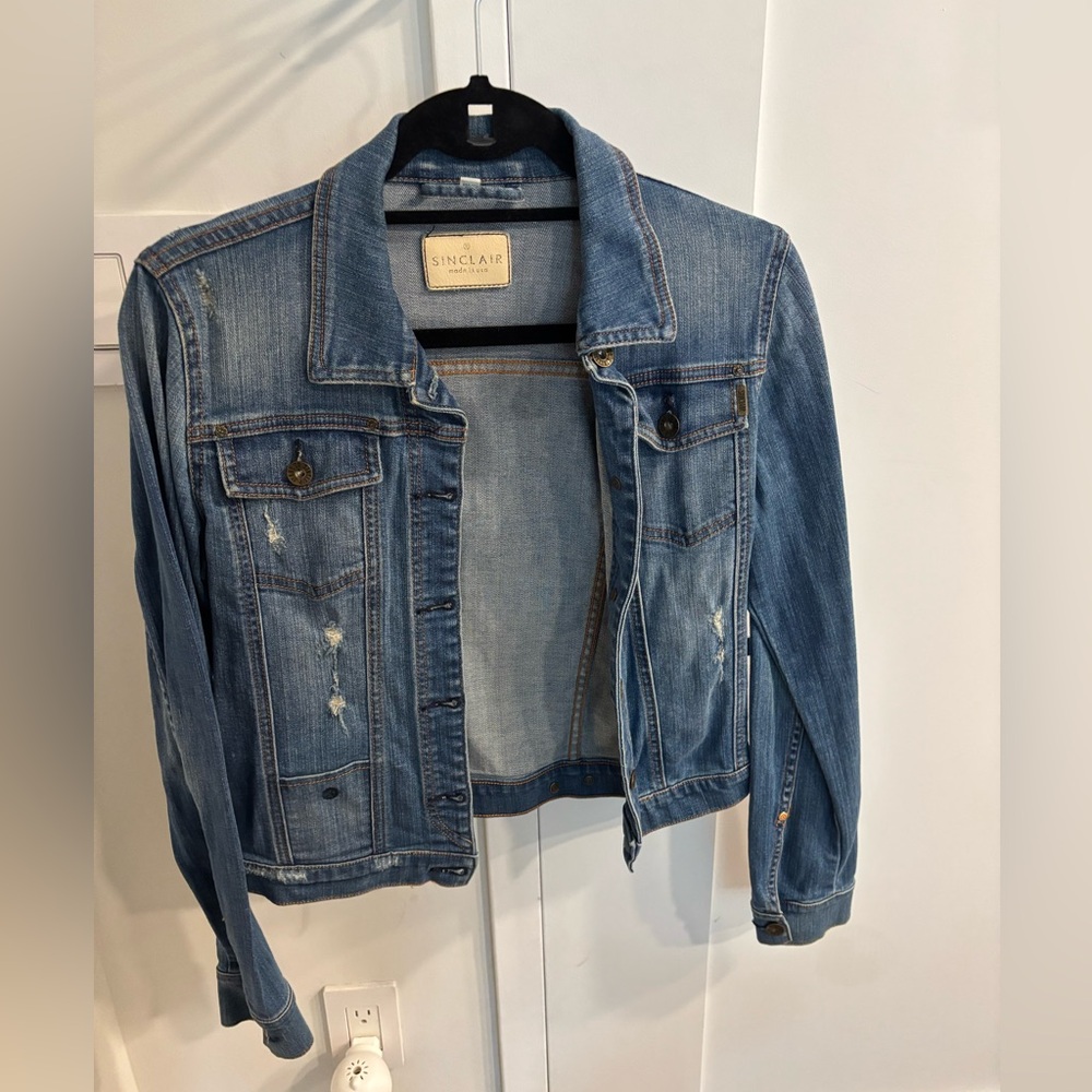 Sinclair Women's Distressed Light Blue Denim Jacket